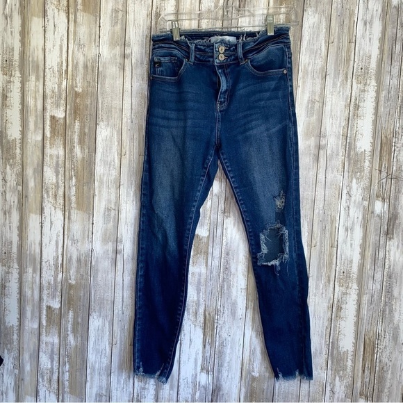 Kancan Distressed Ankle Fray Jeans - Picture 1 of 9